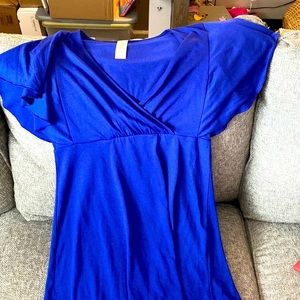 Maternity flounce sleeve thigh length surplice dress